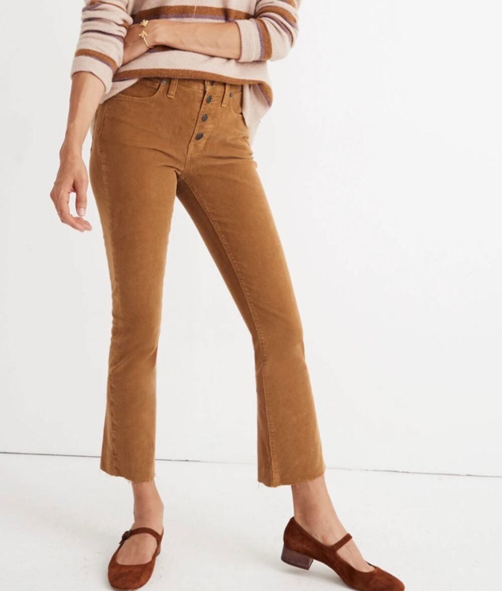 Madewell Mustard Yellow Stretch Corduroy Button-Fly Cali Demi-Boot Jeans SIZE 26